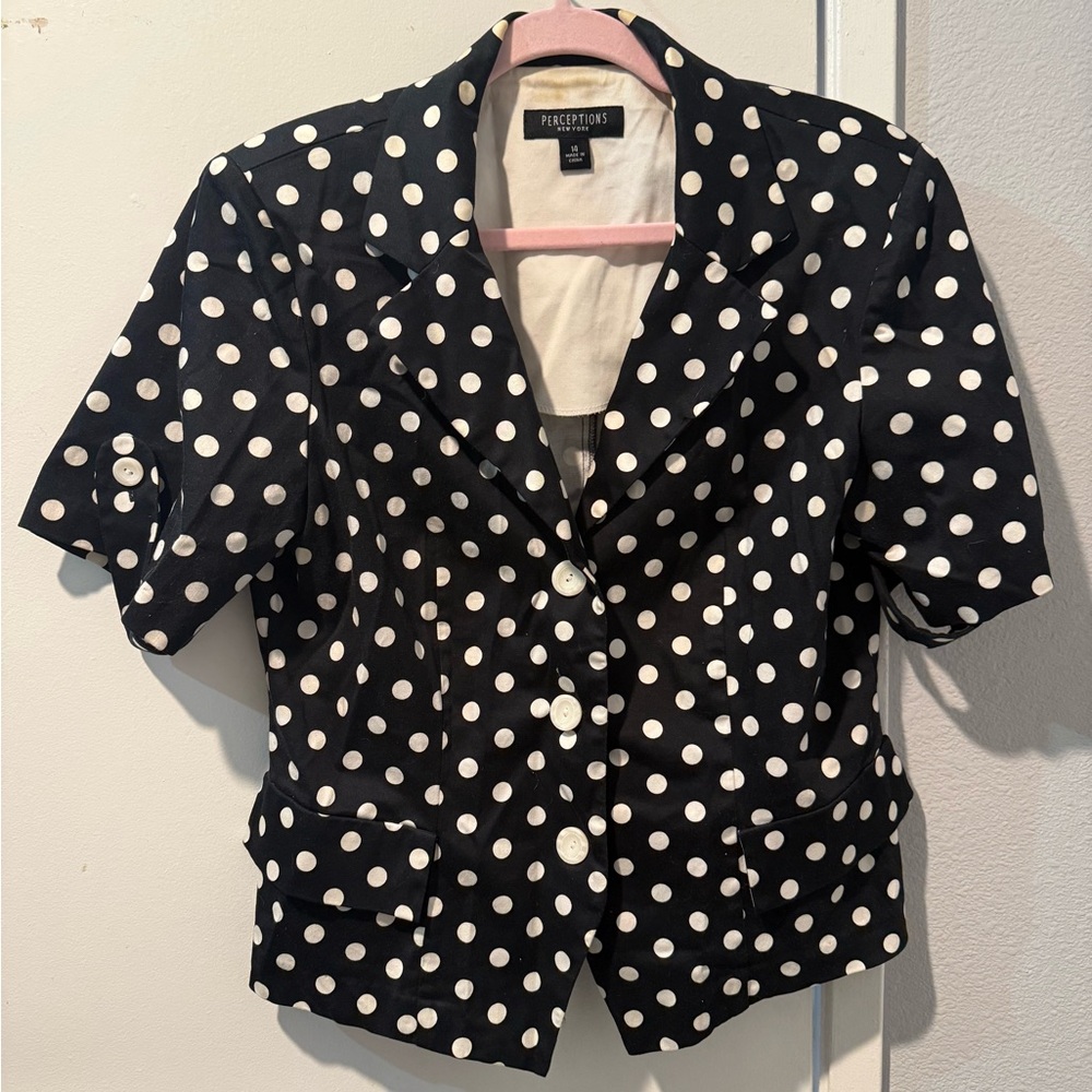 Perceptions Black & White Polkadots  Blazer